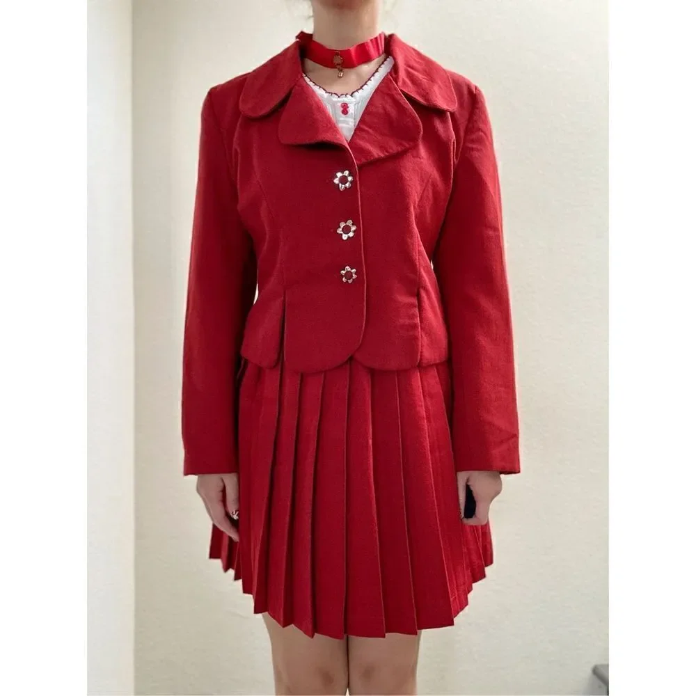 Set of 3 Blazer Pleated Skirt‎ Top Size XS/S Red White